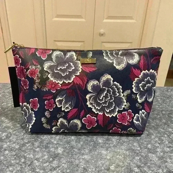 Jones NY Signature Cosmetic Bag Multicolor Floral Design Travel Work Zip Makeup - Picture 1 of 6